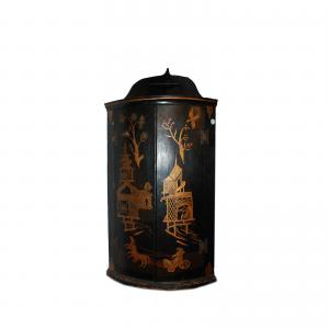 Französische Wand-Eckvitrine, Chinoiserie-Dekor, Mitte des 19. Jahrhunderts